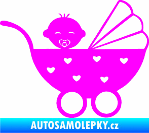 Samolepka Dítě v autě 070 pravá kočárek s miminkem Fluorescentní růžová