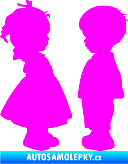 Samolepka Dítě v autě 071 levá holčička s chlapečkem sourozenci Fluorescentní růžová