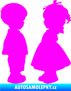 Samolepka Dítě v autě 071 pravá holčička s chlapečkem sourozenci Fluorescentní růžová