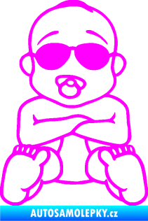 Samolepka Dítě v autě 074 mimčo s brýlemi Fluorescentní růžová