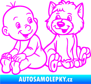 Samolepka Dítě v autě 087 levá chlapeček s pejskem Fluorescentní růžová