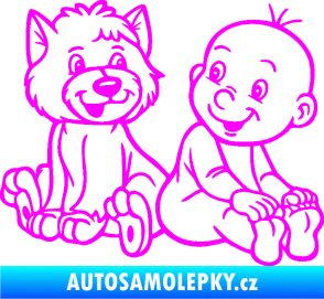 Samolepka Dítě v autě 087 pravá chlapeček s pejskem Fluorescentní růžová