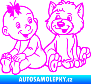 Samolepka Dítě v autě 095 levá holčička s pejskem Fluorescentní růžová