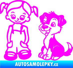Samolepka Dítě v autě 099 levá holčička a pes Fluorescentní růžová