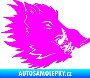 Samolepka Divoké prase 001 pravá kanec hlava Fluorescentní růžová