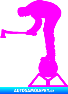 Samolepka Dřevorubec 004 levá sekera Fluorescentní růžová