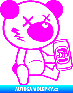 Samolepka Drunk bear 002 pravá medvěd s plechovkou Fluorescentní růžová
