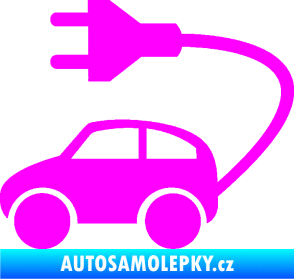 Samolepka Elektro auto 002 levá symbol zásuvka Fluorescentní růžová
