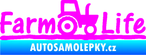 Samolepka Farm life nápis s traktorem Fluorescentní růžová