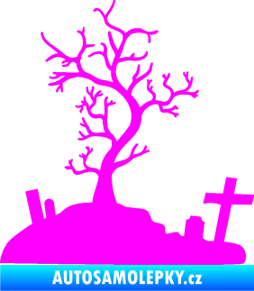 Samolepka Halloween 019 levá hřbitov Fluorescentní růžová
