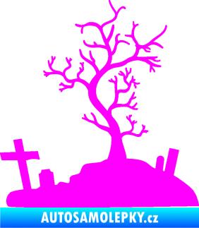 Samolepka Halloween 019 pravá hřbitov Fluorescentní růžová