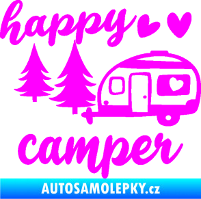 Samolepka Happy camper levá cestování Fluorescentní růžová