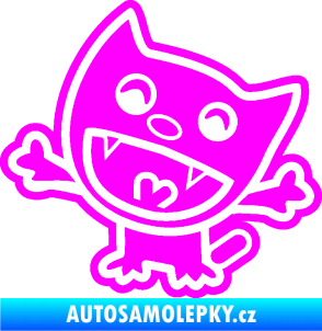 Samolepka Happy cat 002 levá šťastná kočka Fluorescentní růžová