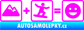 Samolepka Hory + snowboard = veselý smajlík Fluorescentní růžová