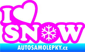 Samolepka I love snow nápis s vločkou Fluorescentní růžová