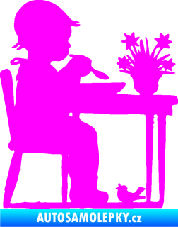 Samolepka Interiér 001 levá dítě u stolečku Fluorescentní růžová