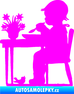 Samolepka Interiér 001 pravá dítě u stolečku Fluorescentní růžová