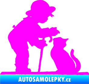 Samolepka Interiér 002 levá dítě s kočičkou Fluorescentní růžová