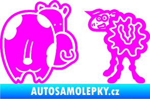 Samolepka JDM kravička a ovečka 002 levá Fluorescentní růžová
