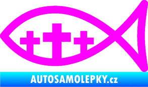 Samolepka Jesus rybička 005 tři kříže křesťanský symbol Fluorescentní růžová
