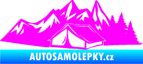 Samolepka Kempování 002 levá stan a hory Fluorescentní růžová