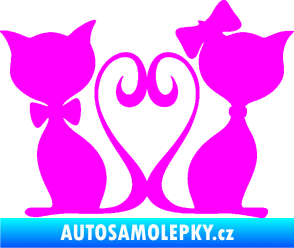 Samolepka Kočky love 002 levá spletené ocásky Fluorescentní růžová