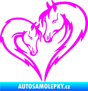 Samolepka Koníci 002 - pravá srdíčko kůň s hříbátkem Fluorescentní růžová
