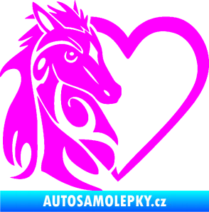 Samolepka Koník love 001 levá hříbátko v srdíčku Fluorescentní růžová