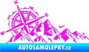 Samolepka Krajina hory 043 levá s kompasem Fluorescentní růžová