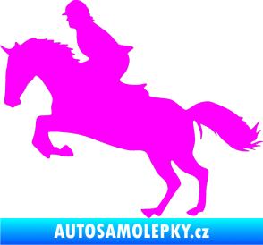 Samolepka Kůň 014 levá skok s jezdcem Fluorescentní růžová