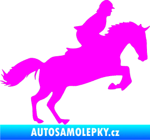 Samolepka Kůň 014 pravá skok s jezdcem Fluorescentní růžová