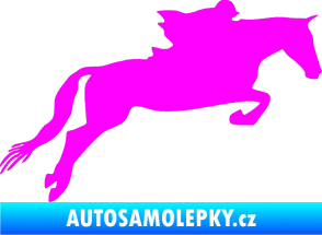 Samolepka Kůň 015 pravá skok s jezdcem Fluorescentní růžová