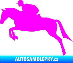 Samolepka Kůň 020 levá skok s jezdcem Fluorescentní růžová