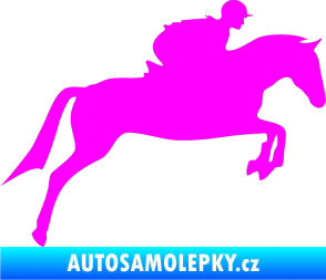 Samolepka Kůň 020 pravá skok s jezdcem Fluorescentní růžová