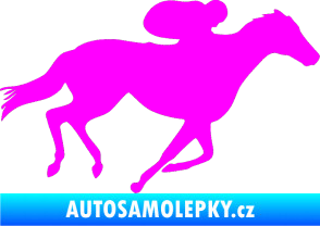 Samolepka Kůň 027 pravá závodí s jezdcem Fluorescentní růžová