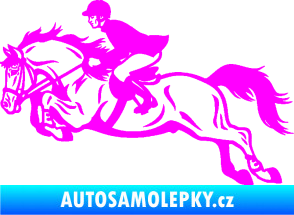 Samolepka Kůň 059  levá jezdec na koni parkur Fluorescentní růžová