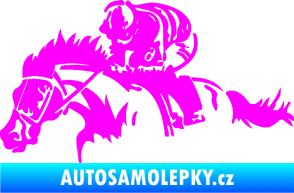 Samolepka Kůň 075 levá závod s jezdcem, dostihy Fluorescentní růžová