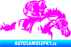 Samolepka Kůň 075 pravá závod s jezdcem, dostihy Fluorescentní růžová