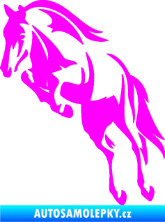 Samolepka Kůň 099 levá ve skoku na zadních Fluorescentní růžová