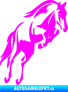 Samolepka Kůň 099 pravá ve skoku na zadních Fluorescentní růžová