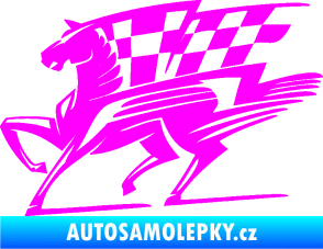 Samolepka Kůň racing 001 levá se šachovnicí Fluorescentní růžová