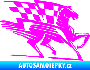 Samolepka Kůň racing 001 pravá se šachovnicí Fluorescentní růžová