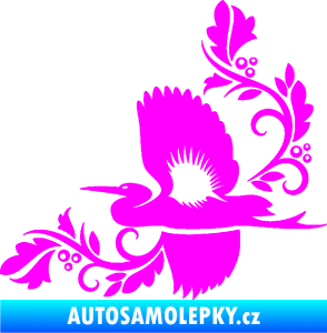 Samolepka Květina dekor 004 levá s ptáčkem Fluorescentní růžová