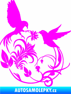 Samolepka Květina dekor 006 levá ptáčci Fluorescentní růžová