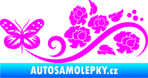 Samolepka Květina dekor 015 levá s motýlem Fluorescentní růžová