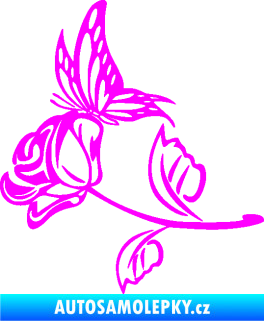 Samolepka Květina dekor 030 levá růže s motýlkem Fluorescentní růžová