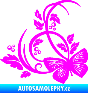 Samolepka Květina dekor 046 levá motýl Fluorescentní růžová