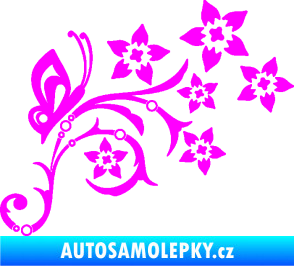 Samolepka Květina dekor 047 pravá s motýlem Fluorescentní růžová
