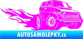 Samolepka Lada auto s plameny pravá Fluorescentní růžová