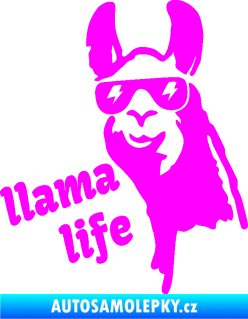 Samolepka Lama 004 llama life Fluorescentní růžová